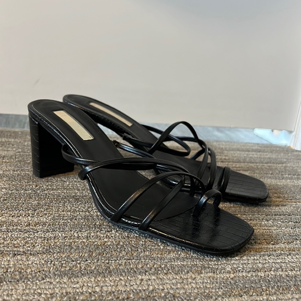 black crocodile strappy heels